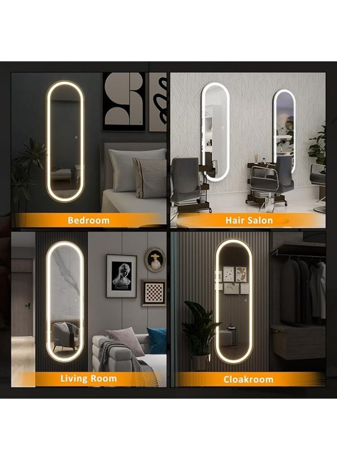 Vphom Oval Full Length Mirror with LED Lights 160×60cm, Lighted Wall-Mounted Full Body Mirror with Touch Dimming & 3-Color Lighting (White/Warm/Yellow) – HD Explosion-Proof Glass Mirror for Bedroom & Dressing Room - Image 5